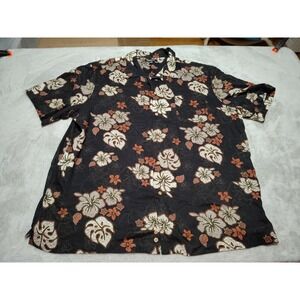 George Hawaiian Shirt Men XL Black Floral Island Tropical Vacation Rayon Light